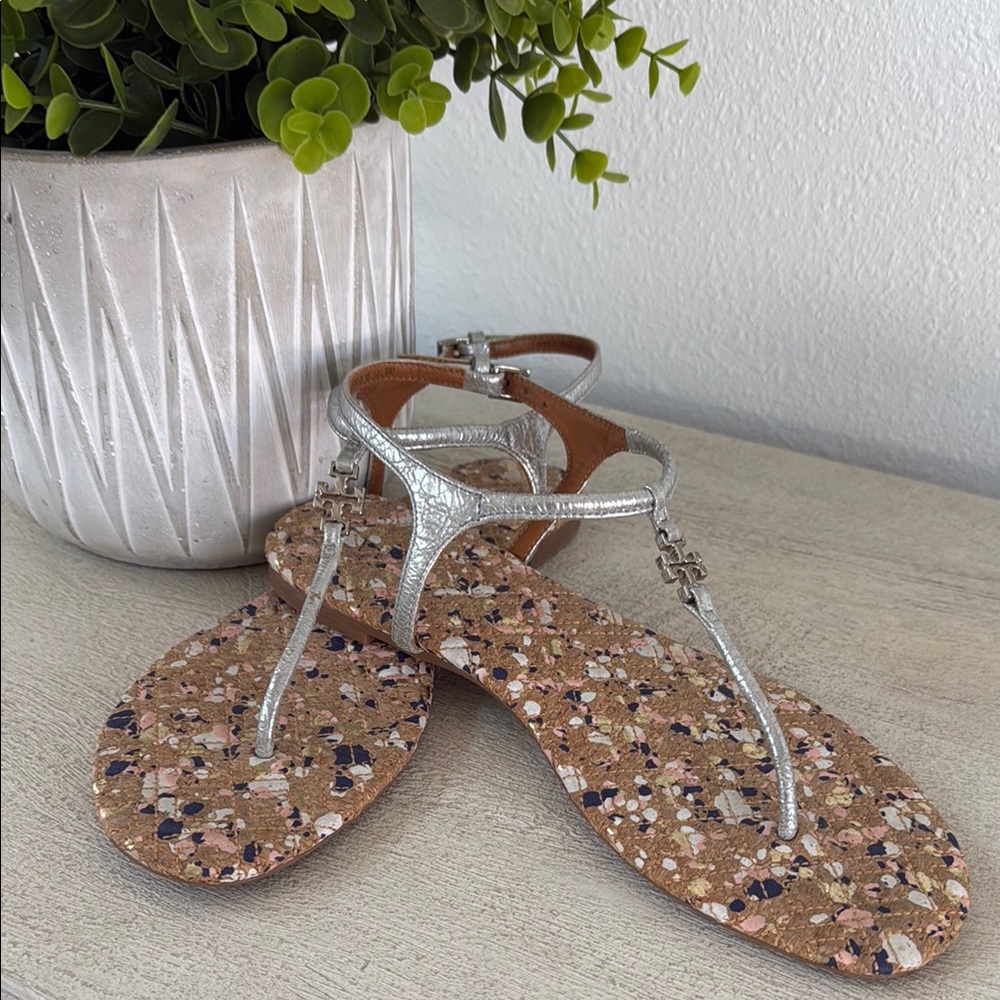 Tory Burch Cork Sandals with Silver Strap